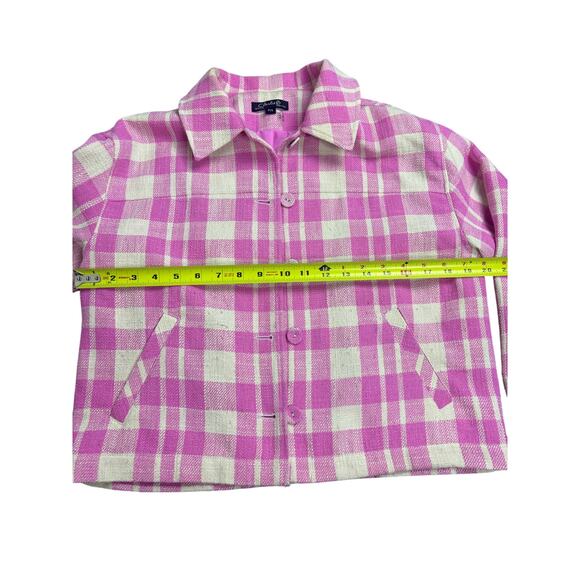 Charlie B Women’s P/S Pink Plaid Cropped Jacket Coat Button Front Preppy Shacket - Picture 3 of 7